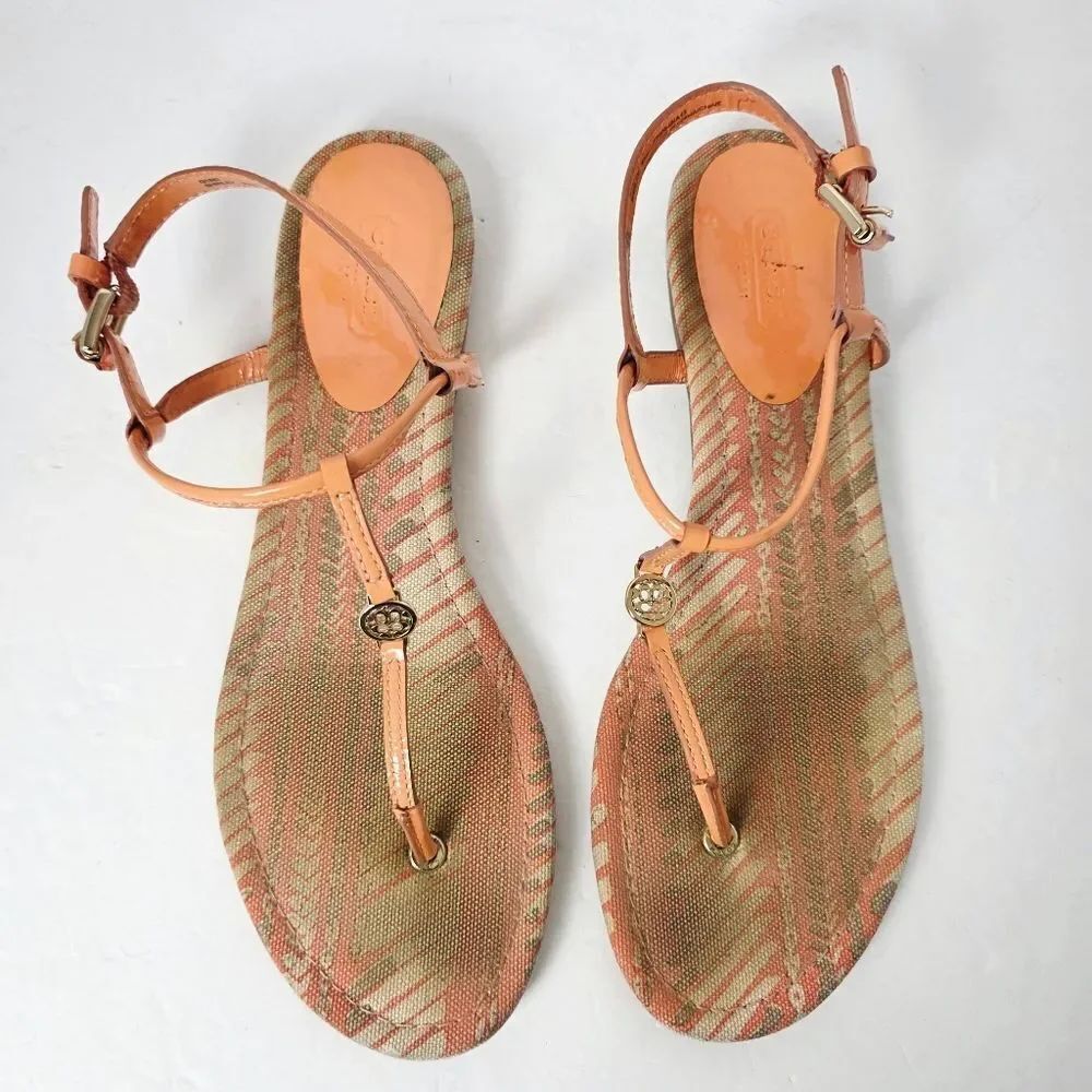 Coach Shirley V Flat Thong Sandals Orange Melon Size 9.5